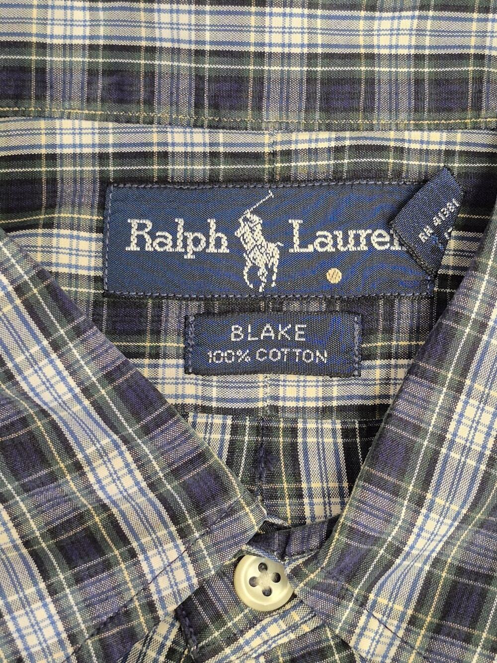 Ralph Lauren Shirt Men's Large Blake Navy Plaid Cotton Long Sleeve Button Down